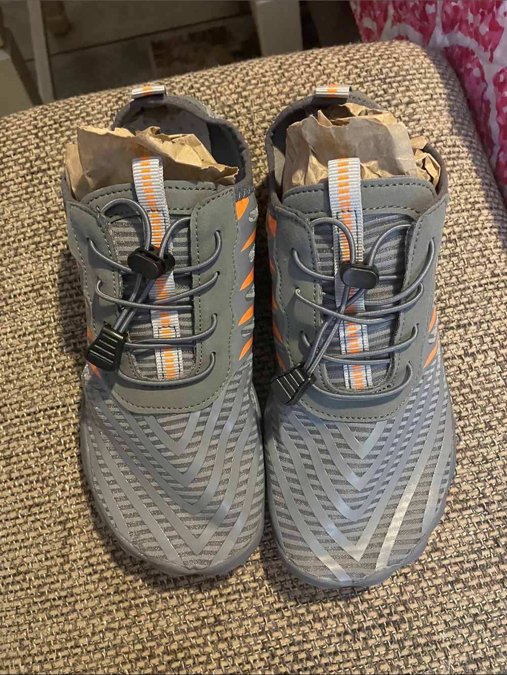 Gray Water Shoes with Orange Accents